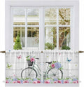 Spring Tier Curtains, Bicycles Botanical Rose Leaves Butterfly Wood Grain Light by Unknown