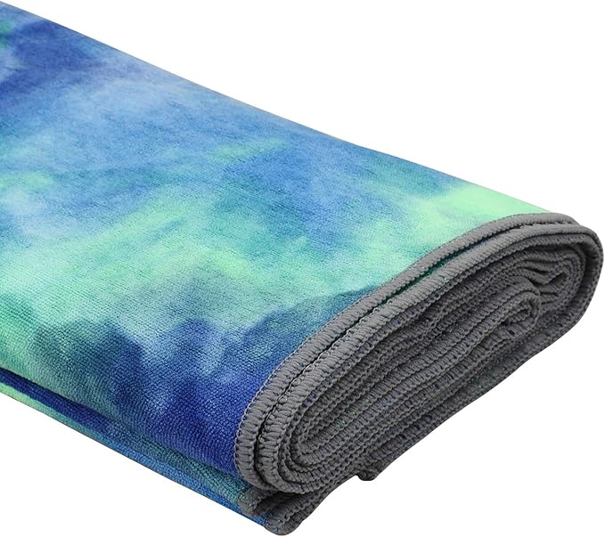 Yoga Towels , Non Slip Hot Yoga Towel Skidless Waffle Texture, 100% Absorbent Odorless Microfiber Yoga Blanket, Standard Sized 24 inchx72 inch Mat Towel,for Hot Yoga, Bikram, Pilates (Bule & Green)…1-FlexoryFit