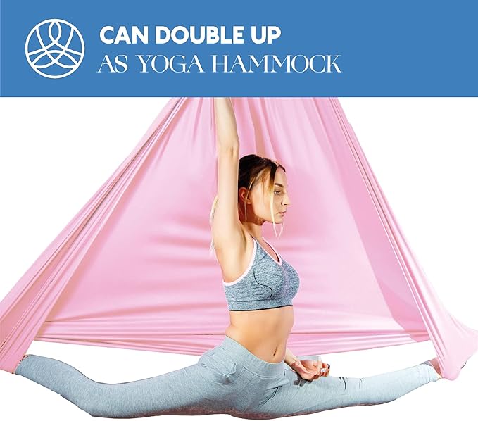 Aerial Silks Starter Kit - Durable 9 Yards of Aerial Yoga Hammock with Hardware & Guide - Aerial Swing for Acrobatic Flying Yoga & All Levels (Aerial Rigging Point Up to 13ft)-FlexoryFit