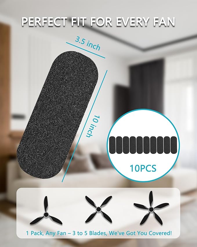 JUIN 10 Packs Ceiling Fan Filters: Universal Fan Filters for Ceiling Fan Blades Strong Adhesive Ceiling Fan Filters for Blades Ceiling Fan Air Filters for Home Office Common Household Contaminants