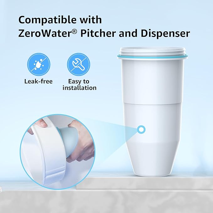 AQUA CREST Multiple-Stage Water Filters, Compatible with ZeroWater® Pitcher and Dispenser, Reduces Chlorine, PFOA/PFOS, Taste and Odor, TDS and More, 2 Pack