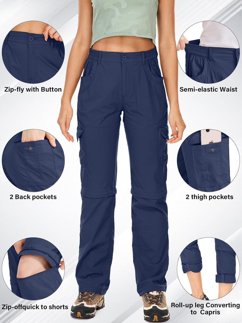 Women's Hiking Pants Convertible Quick Dry Lightweight Zip Off Fishing Travel Safari Pants