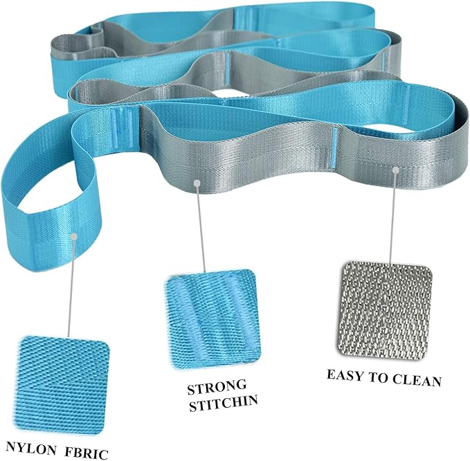 SANKUU Yoga Straps Stretching Strap with 12 Loops Workout Poster, Straps for Stretching Physical Therapy Equipment Long Stretch Out Bands for Exercise, Pilates and Gymnastics for Women Men-FlexoryFit
