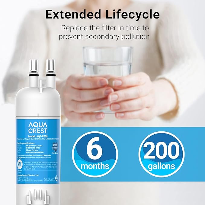 AQUA CREST EDR1RXD1 Replacement for, Filter 1, W10295370A, EDR1RXD1B, P8RFWB2L, P4RFWB, Kenmore® 46-9081, 46-9930, AQF-FF38 Refrigerator Water Filter, 3 Filters