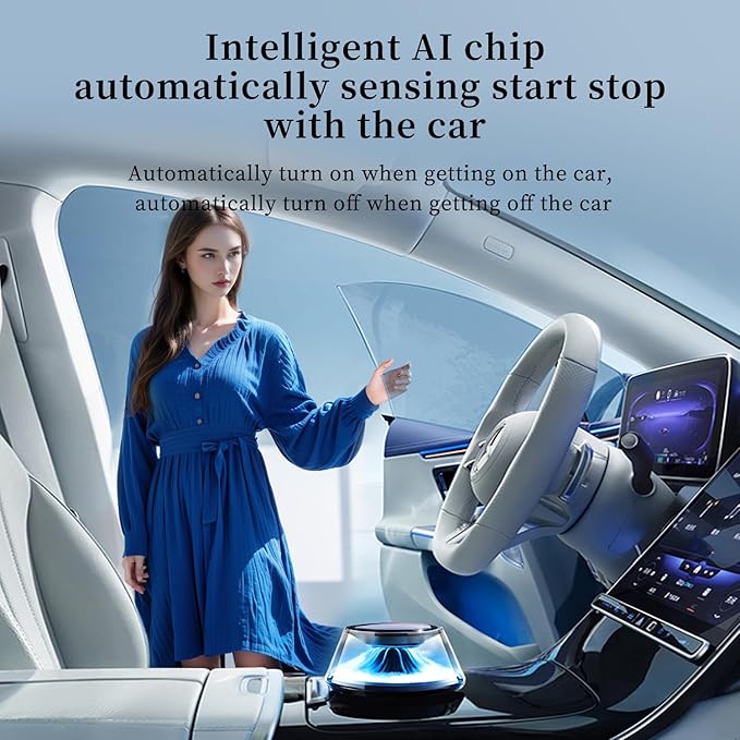 Smart Car Air Freshener 5 Ambient Light & Mist Car Fragrance, Auto On/Off, Adjustable Concentration Diffuser with Two fragrance, Lasts for 6 months, Sandalwood and Rose
