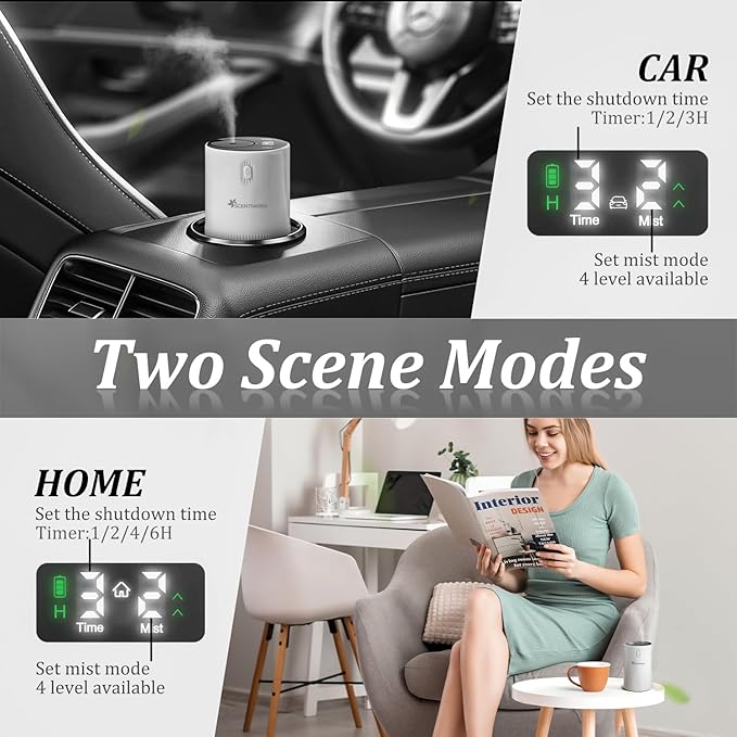 Waterless Diffuser for Essential Oil - Aromatherapy Diffuser for Home with Battery Indicator, Portable Scent Air Machine 1/2/3&Continuous Mist,Timer Function,500Sq.Ft Scent Coverage (Cream White)