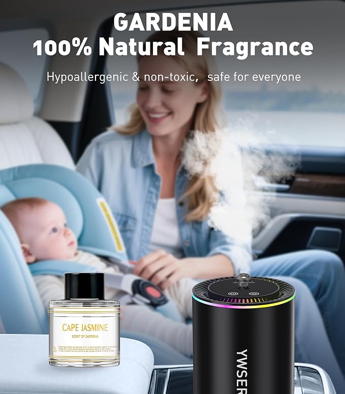 Smart Car Air Freshener, Car Air Freshener Diffuser with Starry Sky Projection and 50ml Perfume, Auto On/Off Intelligent, 3 Mode Adjustable Rechargeable Aroma Diffuser (Gardenia)