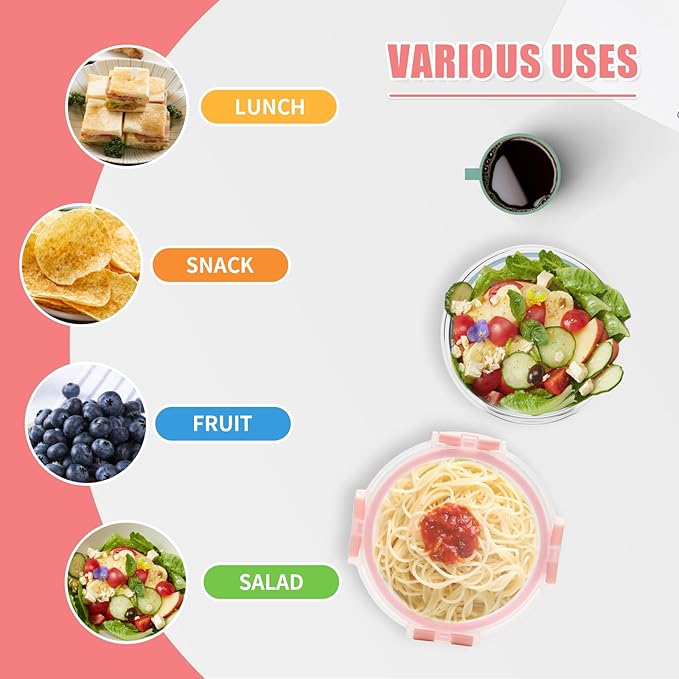 12 Pack 13oz Small Glass Food Storage Containers with Lids Airtight, Leak-Proof Round Meal Prep Containers Set, Freezer to Microwave Safe, Dishwasher Safe-FlexoryFit