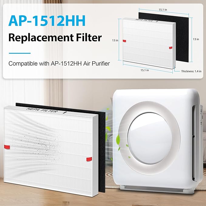 AP-1512HH Filter Replacement for Coway Airmega AP-1512HH and 200M Air Purifiers, 2 True HEPA and 4 Carbon Pre-Filter, Compared to Part # 3304899