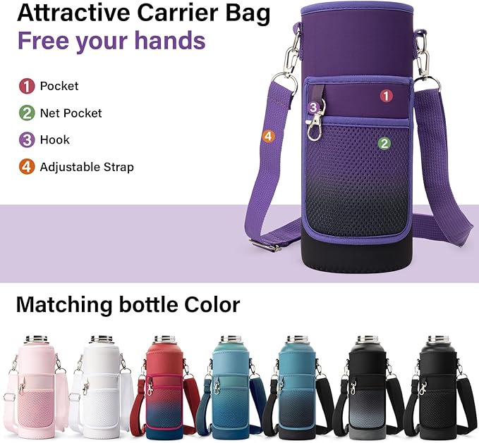 Insulated Water Bottle | Thickened Stainless Steel Vacuum Metal | Portable Sports Water Jug for Gym and Hiking with Straw, Carrier Bag, Handle Strap | BPA-Free 40 oz-FlexoryFit