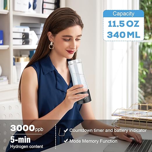 Hydrogen Water Bottle Generator with SPE/PEM Technology, Portable Hydrogen Water Ionizer Machine, Birthday,Xmas Gift for Family Friends Office Travel Sports (Black, 9.05*Φ2.63in)