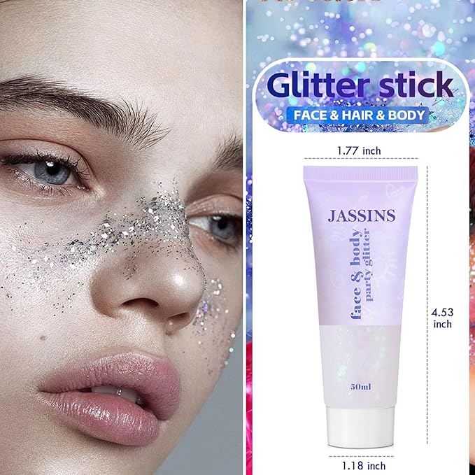 JASSINS 2 Colors Body Glitter, 100ml Face Glitter for Women Girls Kids, Glitter Gel Makeup Tween Gifts, Singer Concerts Festival Rave Accessories, Chunky Mermaid Sequins Glitter-FlexoryFit