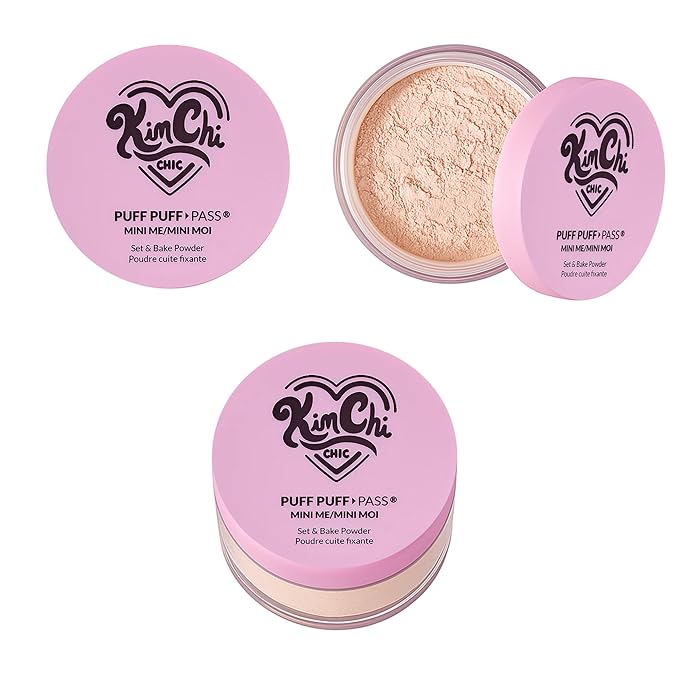 KimChi Chic Puff Puff Pass Mini Translucent Set of 3 - Lightweight Loose Setting Powder with Rice Powder & Vitamin E, Oil Absorbing for All-Day Wear, 5g-FlexoryFit