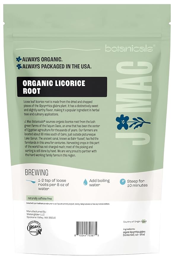 J MAC BOTANICALS Organic Licorice Root Tea, Cut and Sifted, Dried Herb, regaliz Raiz organico-FlexoryFit