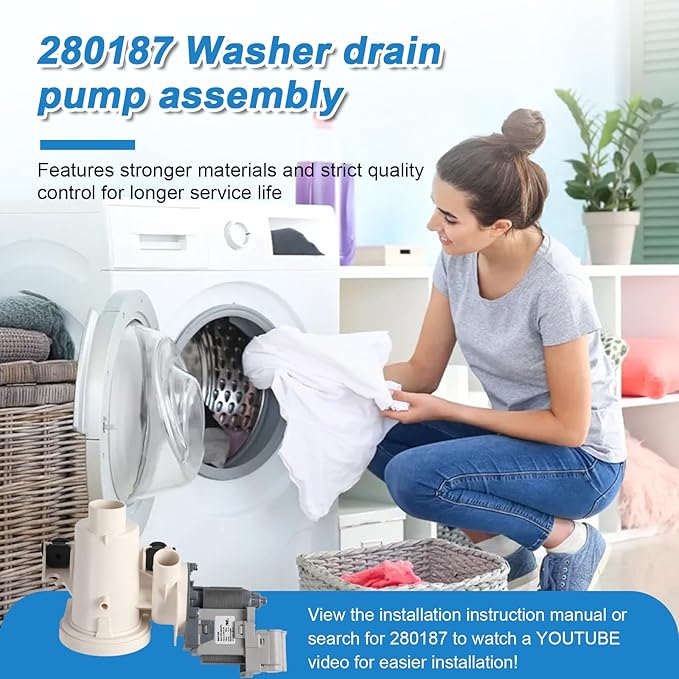 NEW 280187 8181684 Front Load Clothes Washer Drain Pump Filter Assembly Compatible with Whirlpool Duet Maytag Epic Kenmore HE Front Load Washers-(Installation instructions included)