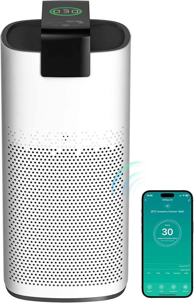Air Purifiers for Home Large Room Up to 2800Ft² with PM 2.5 Air Laser Sensor, Hepa 3-in-1 air Filter Filters Airborne Particles, air purifiers With Smart WiFi and Sleep Mode(White,1 Pack)+1Pcs
