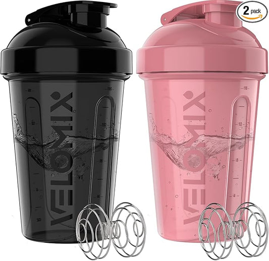 '-2 Pack- 20 oz Protein Shaker Bottles for Protein Mixes - 2x Wire Whisk | Leak Proof Shaker Cups for Protein Shakes and Pre Workout | Protein Shaker Bottle Pack | Protein Mixer Cup (Pink&Black)-FlexoryFit