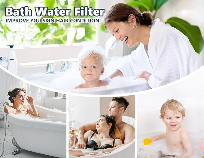 Bathtub Water Filter for Tub with Overflow,2,500 Gallons of Filtration,8 Stages Bath Filter,Remove contaminants,Chlorineand Fluoride,Hardwater Softener,BPA Free(Upgrade Version),Black