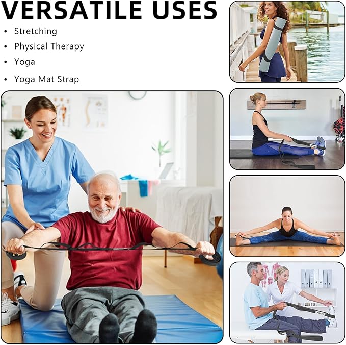 Stretching Strap Yoga Strap Physical Therapy for Home Workout, 10 Loops Non-Elastic Stretch Band for Pilates, Flexibility, Exercise and Gymnastics-FlexoryFit
