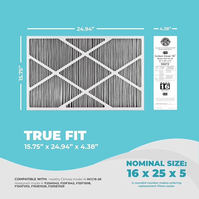 Lennox X6672 Healthy Climate 16x25x5 Furnace Filter, Merv 16 Carbon Clean Home - Image 2