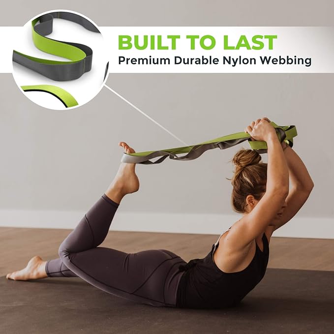 Gradient Fitness Stretching Strap for Physical Therapy, 12 Multi-Loop Stretch Strap 1.5" W x 8' L, Neoprene Handles, Physical Therapy Equipment, Yoga Straps for Stretching, Leg Stretcher.-FlexoryFit