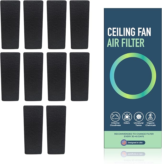 JJI Ceiling Fan Air Filter - Activated Charcoal Ceiling Fan Filters for Pets - Ceiling Fan Blades Shape Design - Easily Sticks on Ceiling Fan Blade Top (10Pack)