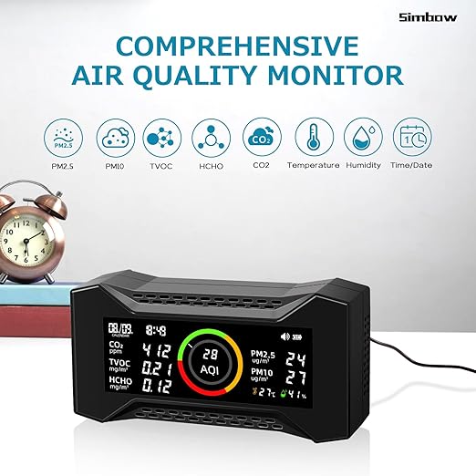 8-in-1 Air Quality Monitor Indoor, Portable Air Quality Tester CO2 Monitor (PM2.5, PM10, CO2, VOC, Formaldehyde, Humidity, Temp)