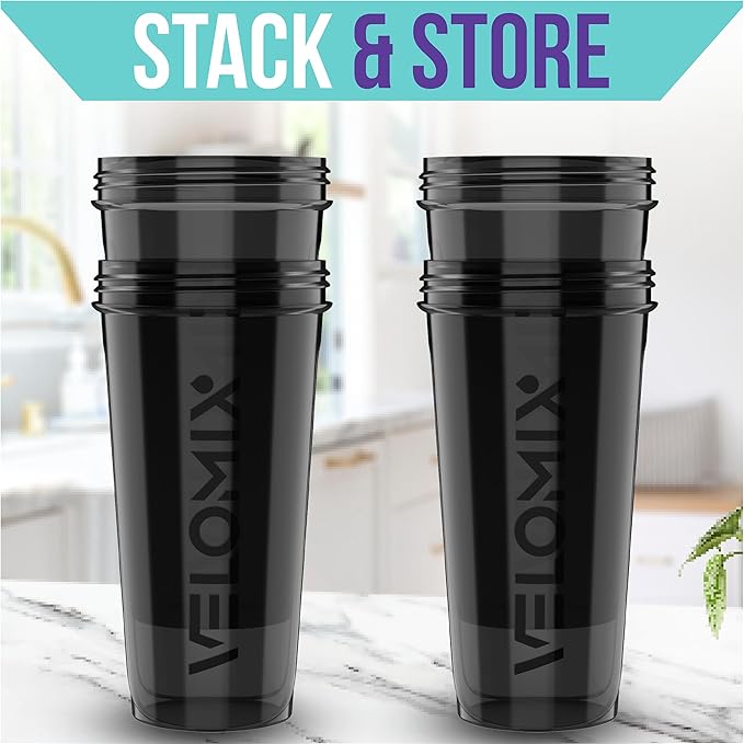 '-4 PACK- 28 oz Protein Shaker Bottle for Protein Mixes - 4x Wire Whisk | Leak Proof Shaker Cups for Protein Shakes | Protein Shaker Bottle Pack | Protein Shake Cup(All in Black)-FlexoryFit