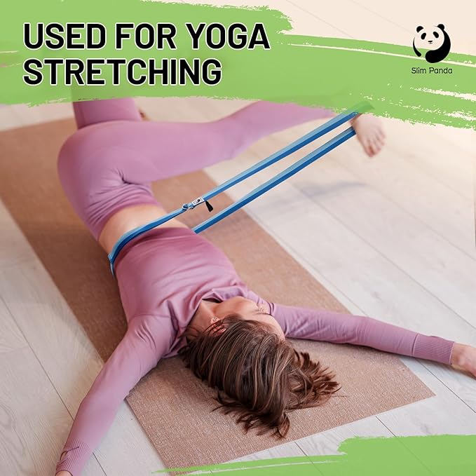 Slim Panda Yoga Strap for Stretching,Cotton Yoga Strap with Adjustable D-Ring Buckle,Non-Elastic Yoga Belt for Pilates,Gym Workouts,Physical Therapy,Improve Flexibility-FlexoryFit