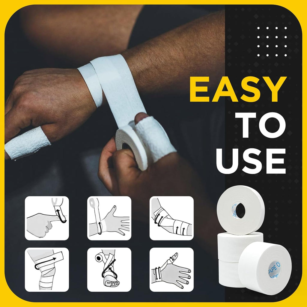 OK TAPE Athletic Tape Finger Tape, Extra Strong Adhesive Sports Tape for Weightlifting, Climbing, Basketball, Volleyball, White 3 Rolls 1.5" x 15yds and 1 Roll 0.5in x 15yds