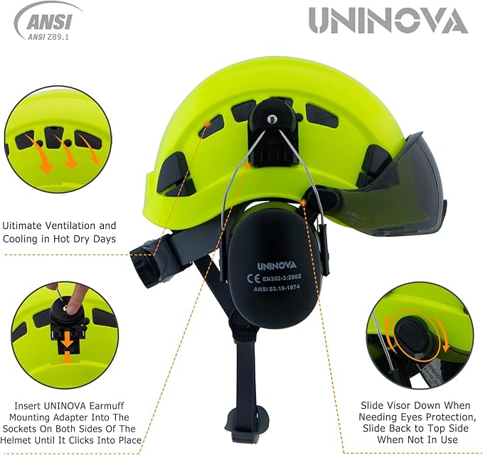 UNINOVA Arborist Helmet Forestry Helmet Chainsaw Helmet with Visor and Earmuffs,OSHA Safety Hard Hat Helmet for Logging Trimming Mowing Climbing Tree Service Garden Work