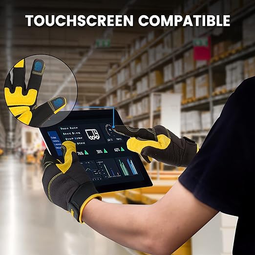 JUMPHIGH Mens Work Gloves, Synthetic Leather Mechanic Gloves, Utility, Touchscreen, Multipurpose, Construction, Warehouse, Truck Driving-FlexoryFit