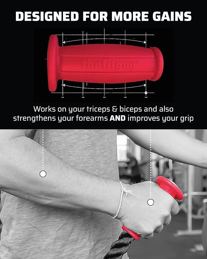 2 Ergonomic 16.5" Single Tricep Ropes | Non-Slip Cable Attachment | Wrist Pressure Relief | Grip Strength & Forearm Activation | Home & Commercial Gym Accessory, For Cable Machine, Smart Gym-FlexoryFit