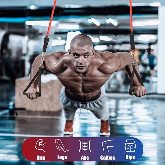Exercise Resistance Bands with Handles for Working Out, 150/200/250/300 lbs Workout Bands Set with Door Anchor for Physical Therapy, Yoga, Pilates-FlexoryFit