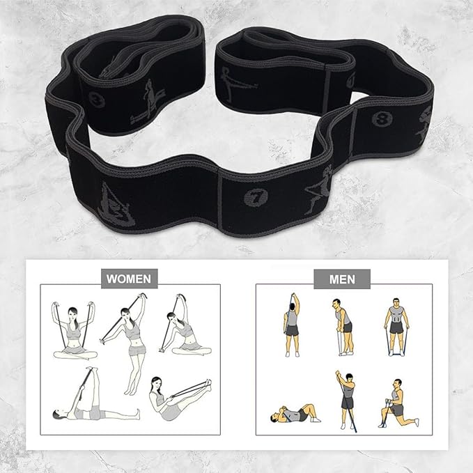 Elastic Yoga Strap with 11 Loops – Premium Stretch Band for Flexibility, Physical Therapy, Pilates, Leg & Full-Body Exercises – Non-Slip Fabric Resistance Band for Mobility & Strength Training-FlexoryFit