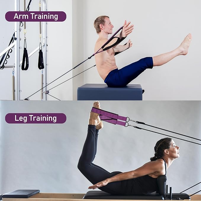 TOBWOLF Pilates Straps - Double Loop D-Ring Straps for Reformer, Padded, Home Gym Workout-FlexoryFit