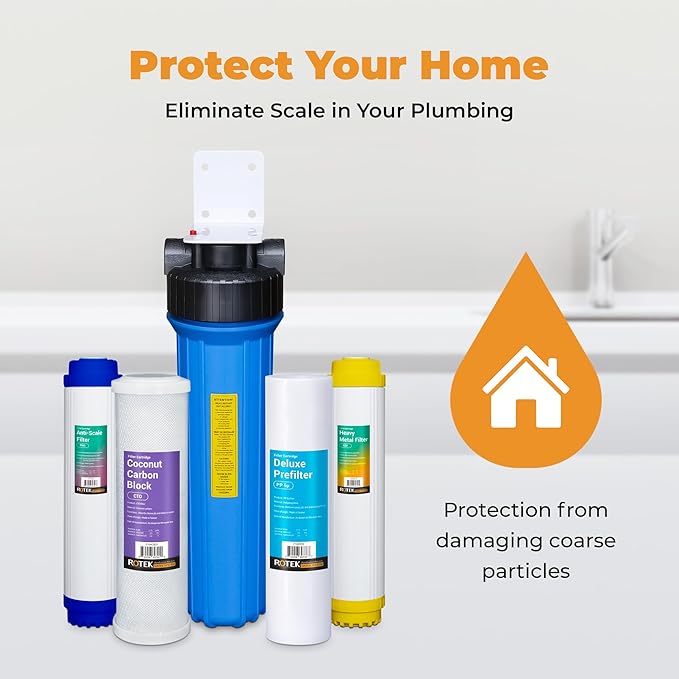 Rotek Water Systems Whole House Water Filtration System | 1-Stage Water Filter System | ACB | Clean Water | Carbon Block Filter | 20 Inch
