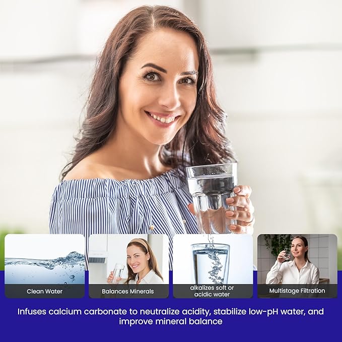 Crystal Quest Calcite & Coconut Shell GAC Water Filter Cartridge – pH Balancing, Dual-Stage Filtration, Removes Impurities, Enhances Taste 4-5/8” x 9-3/4”