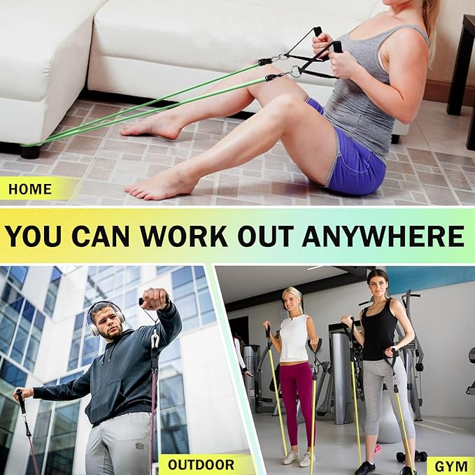 WHATAFIT Resistance Bands, Exercise Bands，Resistance Bands for Working Out, Work Out Bands with Handles for Men and Women Fitness, Strength Training Home Gym Equipment-FlexoryFit