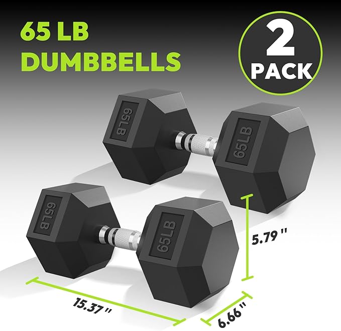Hex Dumbbell 40-125 lb, Rubber Encased Exercise & Fitness Dumbbells, Hand Weight for Strength Training-FlexoryFit