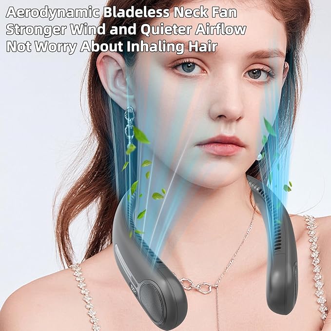 Portable Neck Fan,Hands Free Personal Wearable Bladeless Fan,6000mAh USB Rechargeable,360° Cooling,LED Display,4-Speeds,Birthday Gifts for Men Women Dad Mom,Outdoor Indoor Travel Camping (Dark grey)