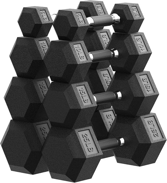 PAPABABE Hex Dumbbell Set 45-550 lb, Rubber Encased Home Gym Dumbbells, Weights Dumbbells for Women & Men, Hand Weight for Strength Training-FlexoryFit