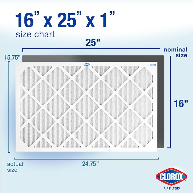 Clorox 16x25x1 Air Filter, MERV 11 Pleated HVAC AC Furnace Air Filters, MPR 1000 & FPR 7 – Pack of 4