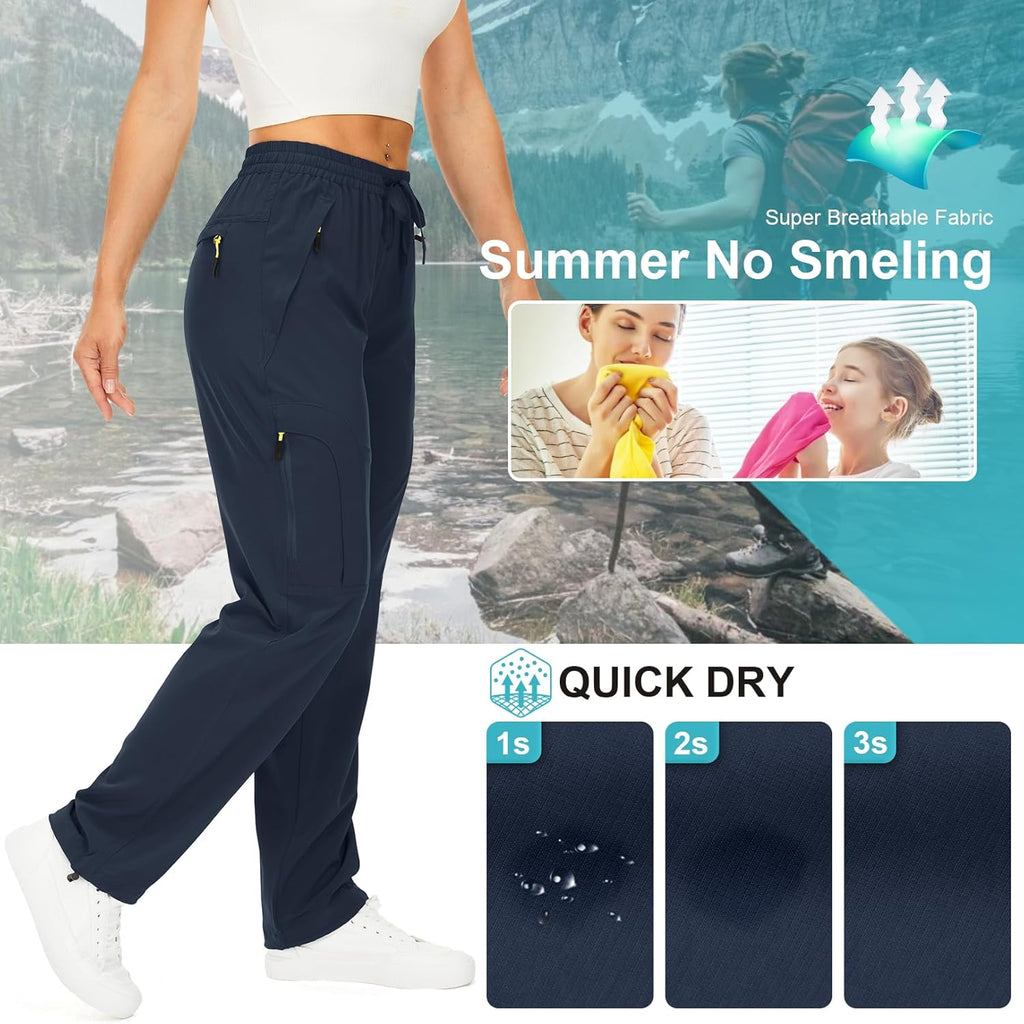 Womens Hiking Pants Quick Dry UPF 50 Lightweight Travel Golf Cargo Safari Pants Zipper Pockets