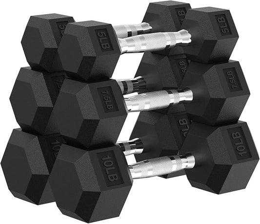 PAPABABE Hex Dumbbell Set, 45-135 lb Rubber Encased Home Gym Dumbbells, Weights Dumbbells Set for Women & Men, Hand Weight with Anti-Slip Grip-FlexoryFit
