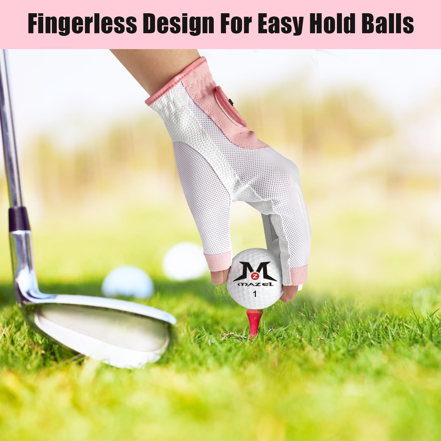 MAZEL Women's Fingerless Golf Gloves One Pair Open-Finger Design,Breathable Hot Wet Weather Sweat-Absorbing,Fit Size S M L XL