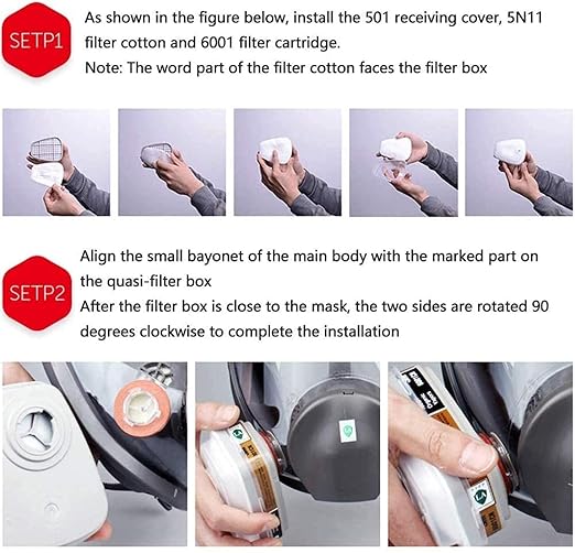 6001 Filter Cartridges Replacement for Gas Respirator, 2pcs Filter Cartridges + 2pcs Filter Covers+8pcs Filter Cottons, Apply to 6100/6200/7501/7502/6502/6800