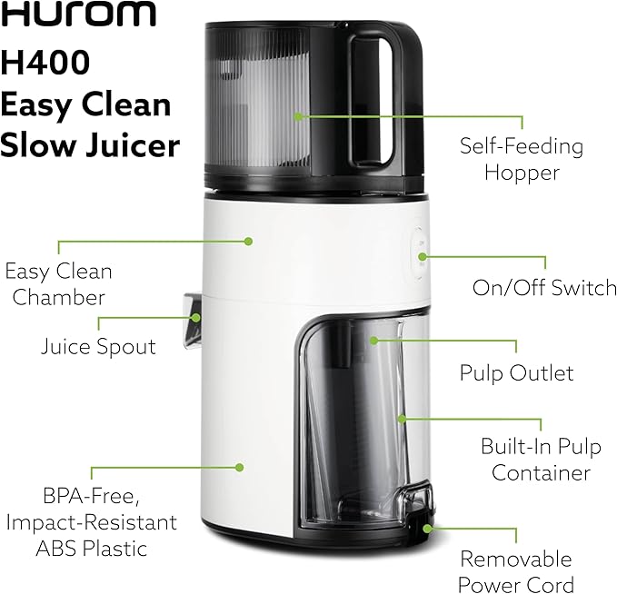 Hurom H400 Cold Press Juicer Machine, Award Winning Masticating Slow Juicer, Easy to Clean, Strainer & Hands Free with Self Feeding, Wide Mouth Hopper, Easy Assembly (Two-Tone Beige)-FlexoryFit