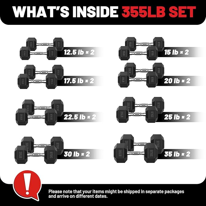 PAPABABE Hex Dumbbell Set 45-550 lb, Rubber Encased Home Gym Dumbbells, Weights Dumbbells for Women & Men, Hand Weight for Strength Training-FlexoryFit