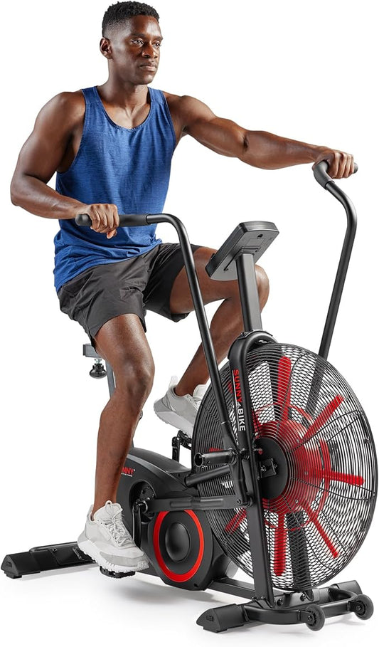 Sunny Health & Fitness Premium Smart Cross-Training Fan Bike, Air Resistance Cardio Machine w/330lb Capacity for Intensive Home Workout, Customizable Monitor w/Free SunnyFit App Connection-SF-B223018-FlexoryFit